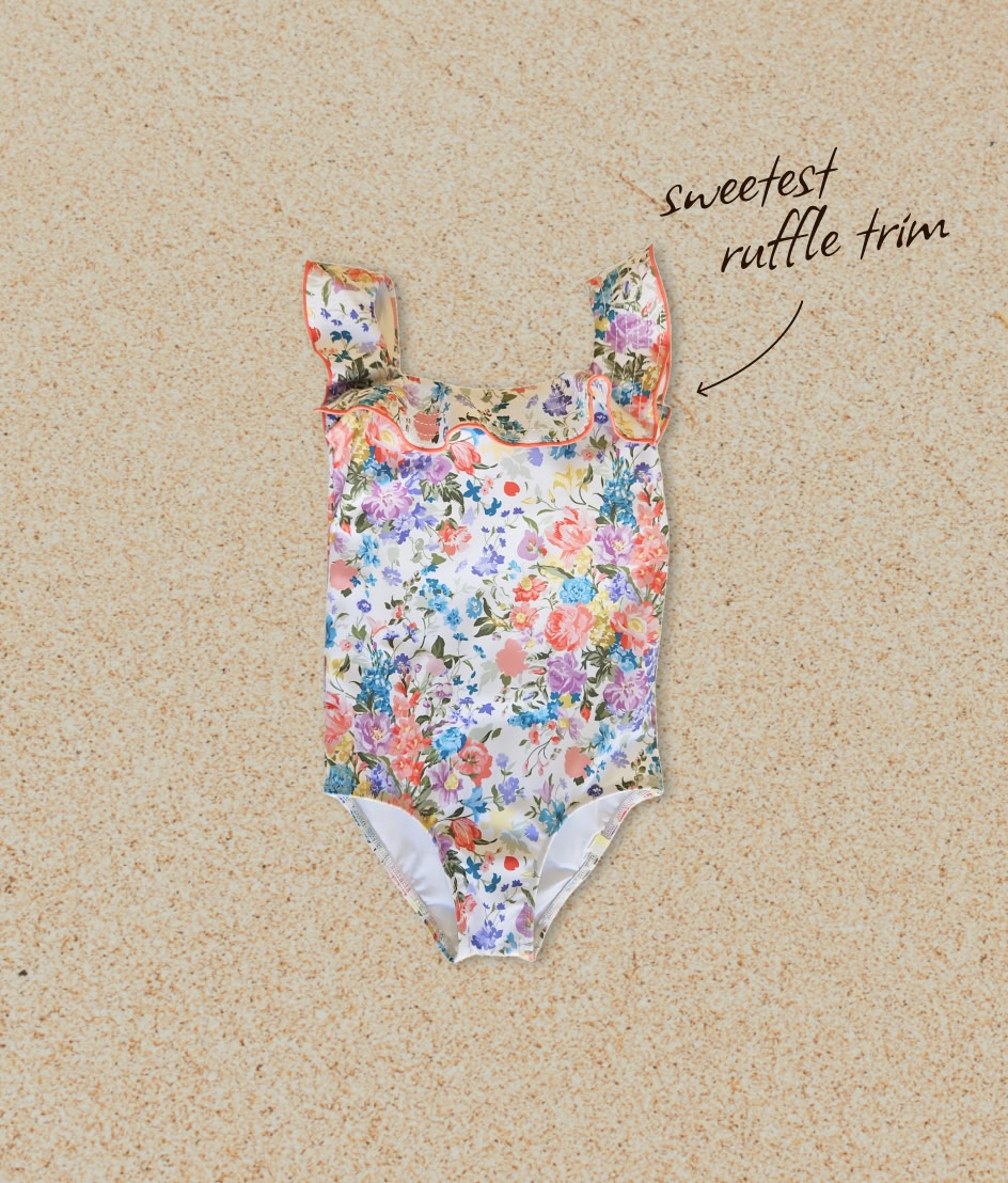 The Girls' Ruffle Square-Neck One Piece - Bouquet Parade