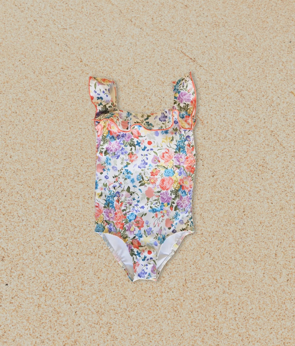 The Girls' Ruffle Square-Neck One Piece - Bouquet Parade