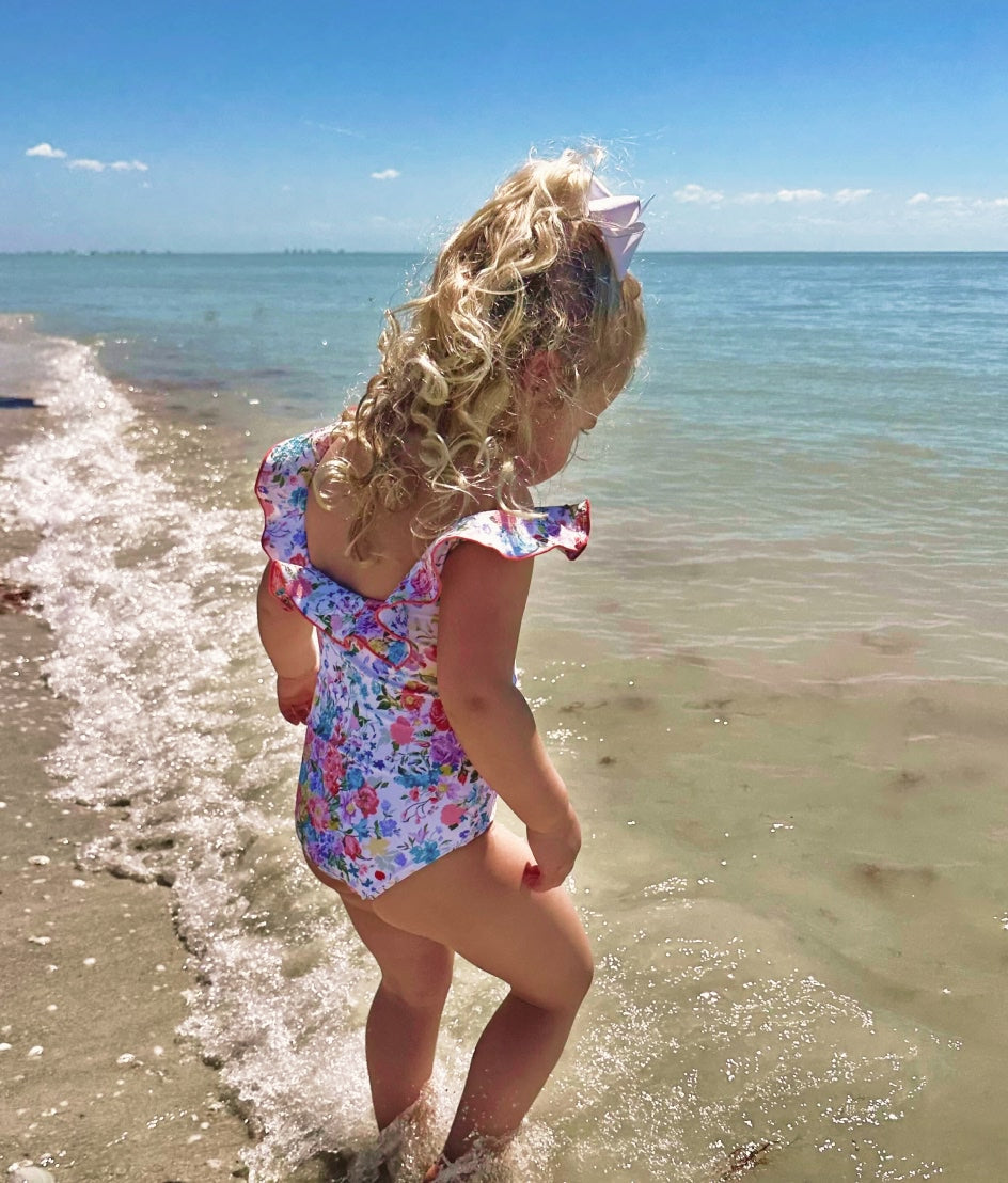 The Girls' Ruffle Square-Neck One Piece - Bouquet Parade