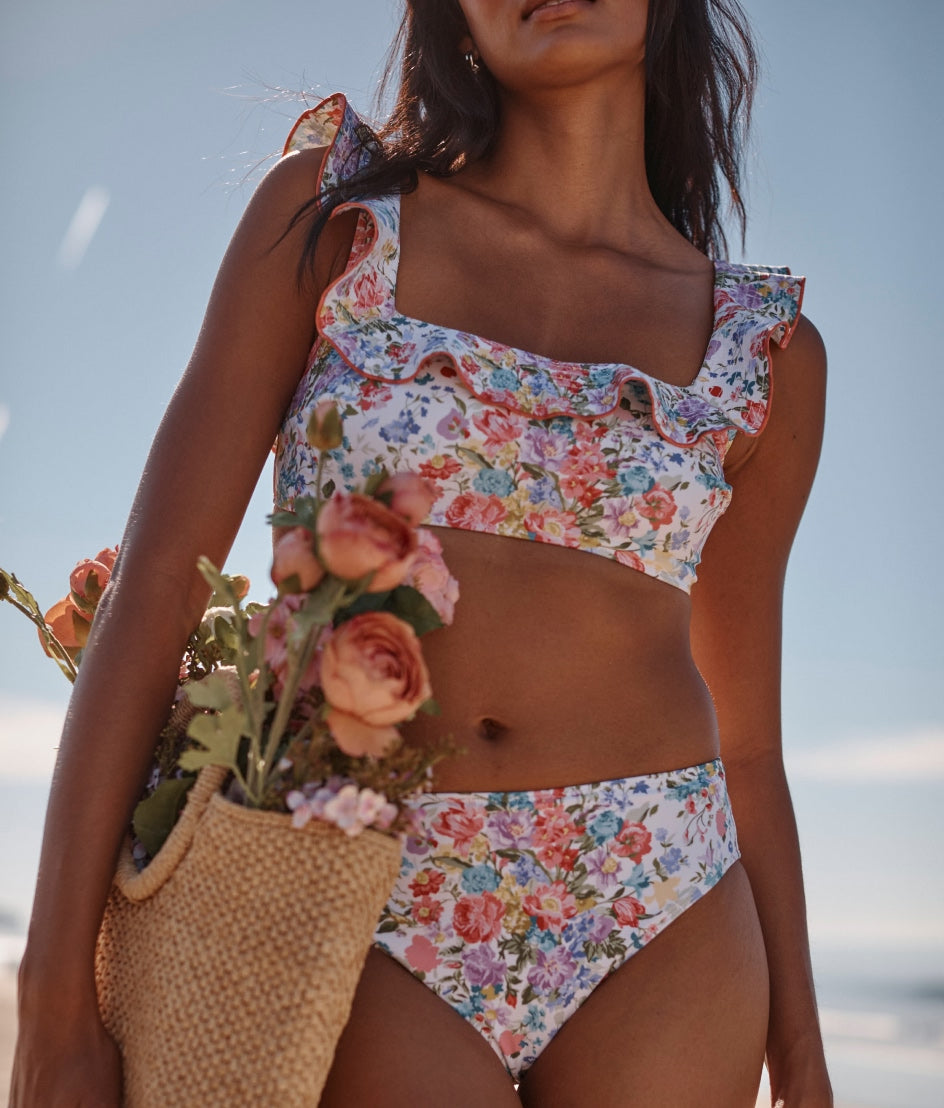 The Ruffle Seaway Square Neck Bikini Top - Bouquet Parade