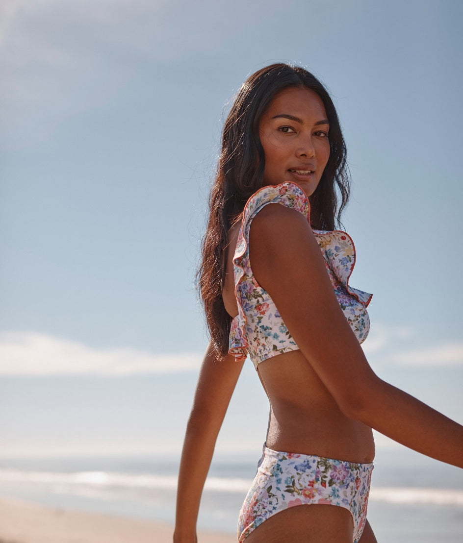 The Ruffle Seaway Square Neck Bikini Top - Bouquet Parade