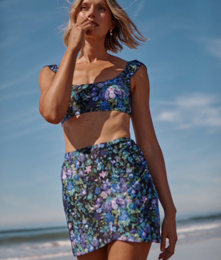 The Ruched Swim Skirt - Bouquet Carnival