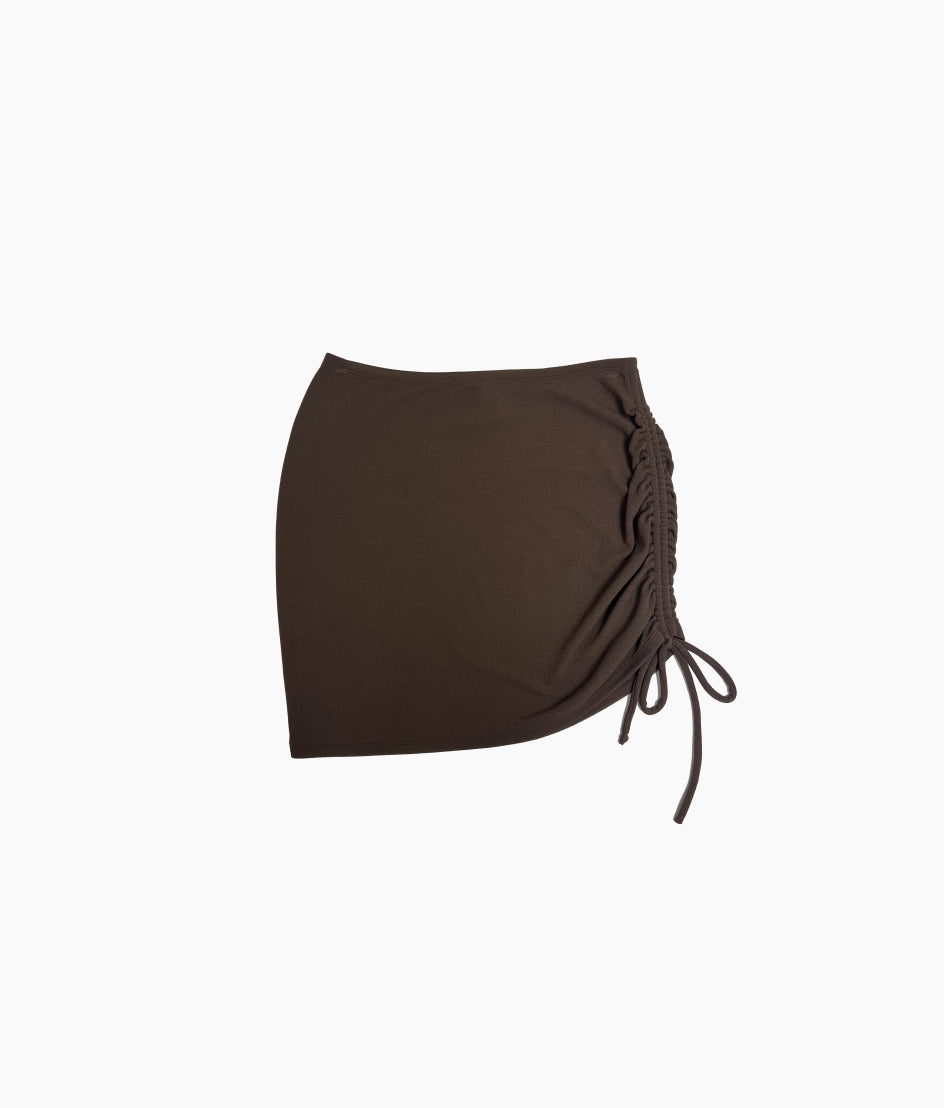 The LuxeCrinkle Side Cinch Swim Skirt - Mocha