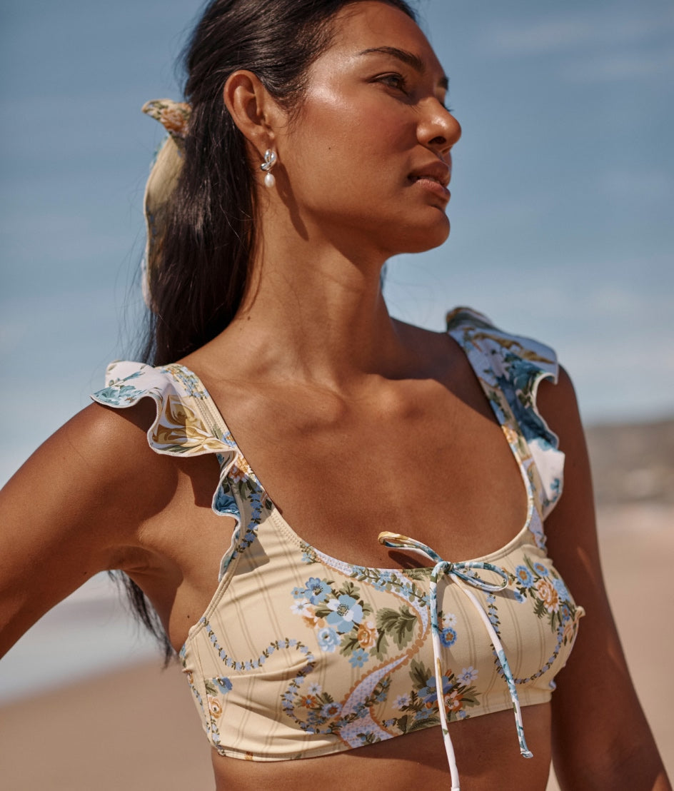 The Flutter Sleeve Haven Bikini Top - Ribbon Cascade & Bow Bouquet