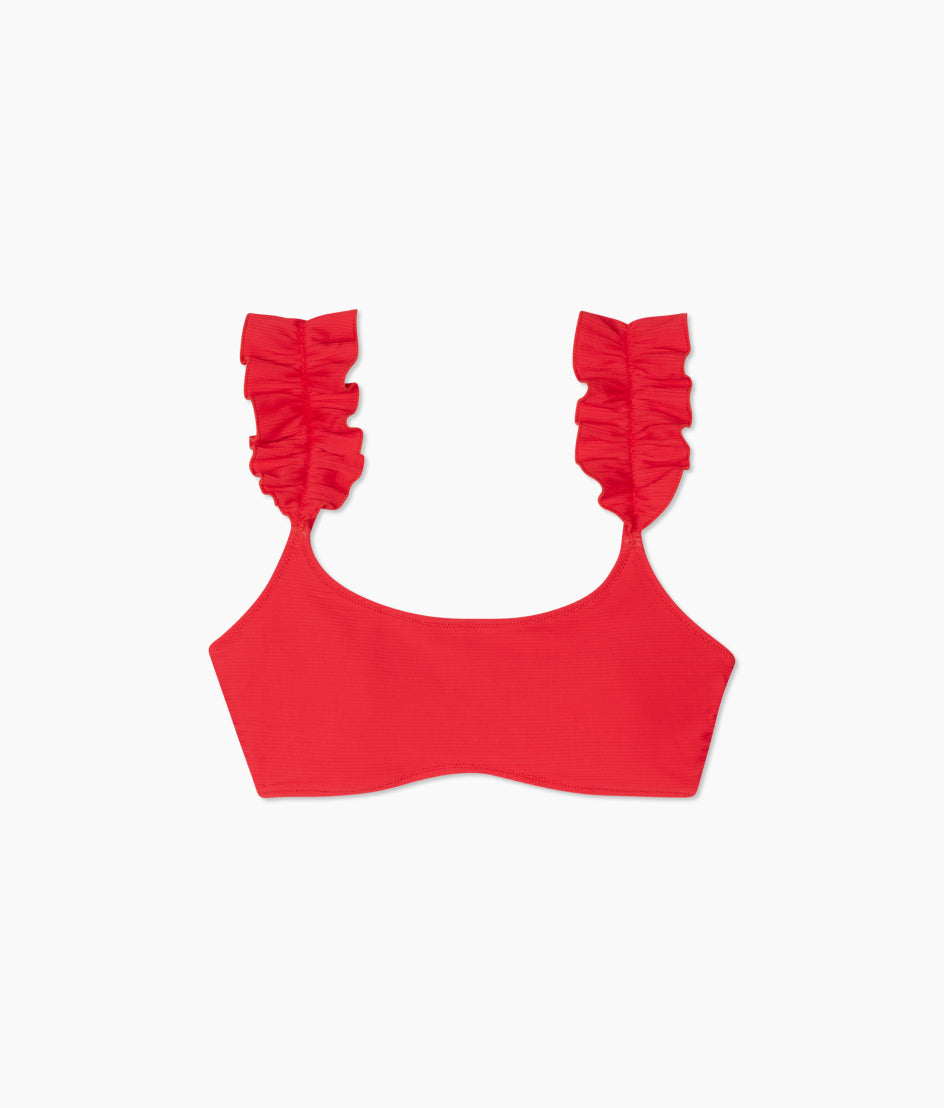 The RippleRib Ruffle Bikini Top - Lava