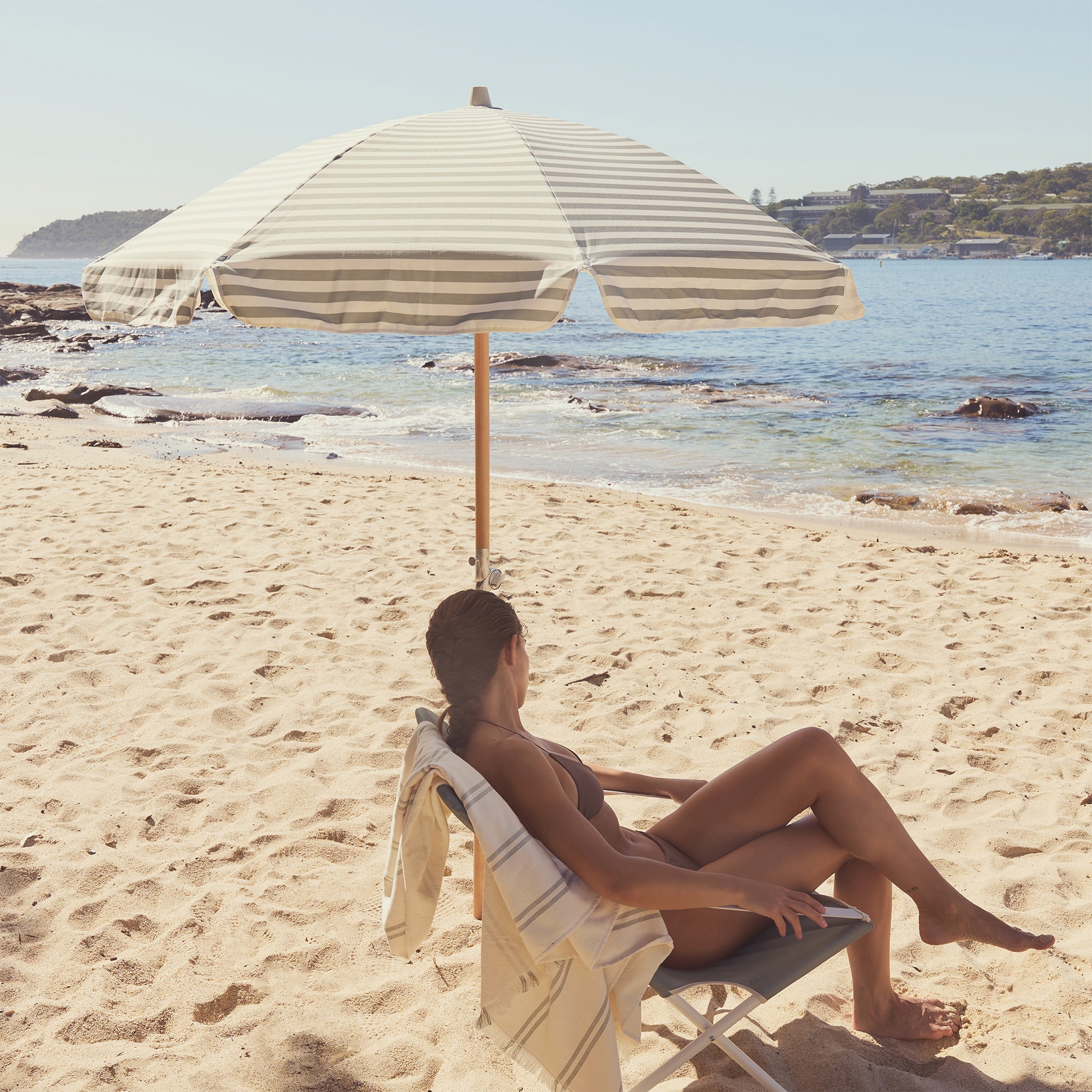 Luxe Beach Umbrella - Seagrass Stripe