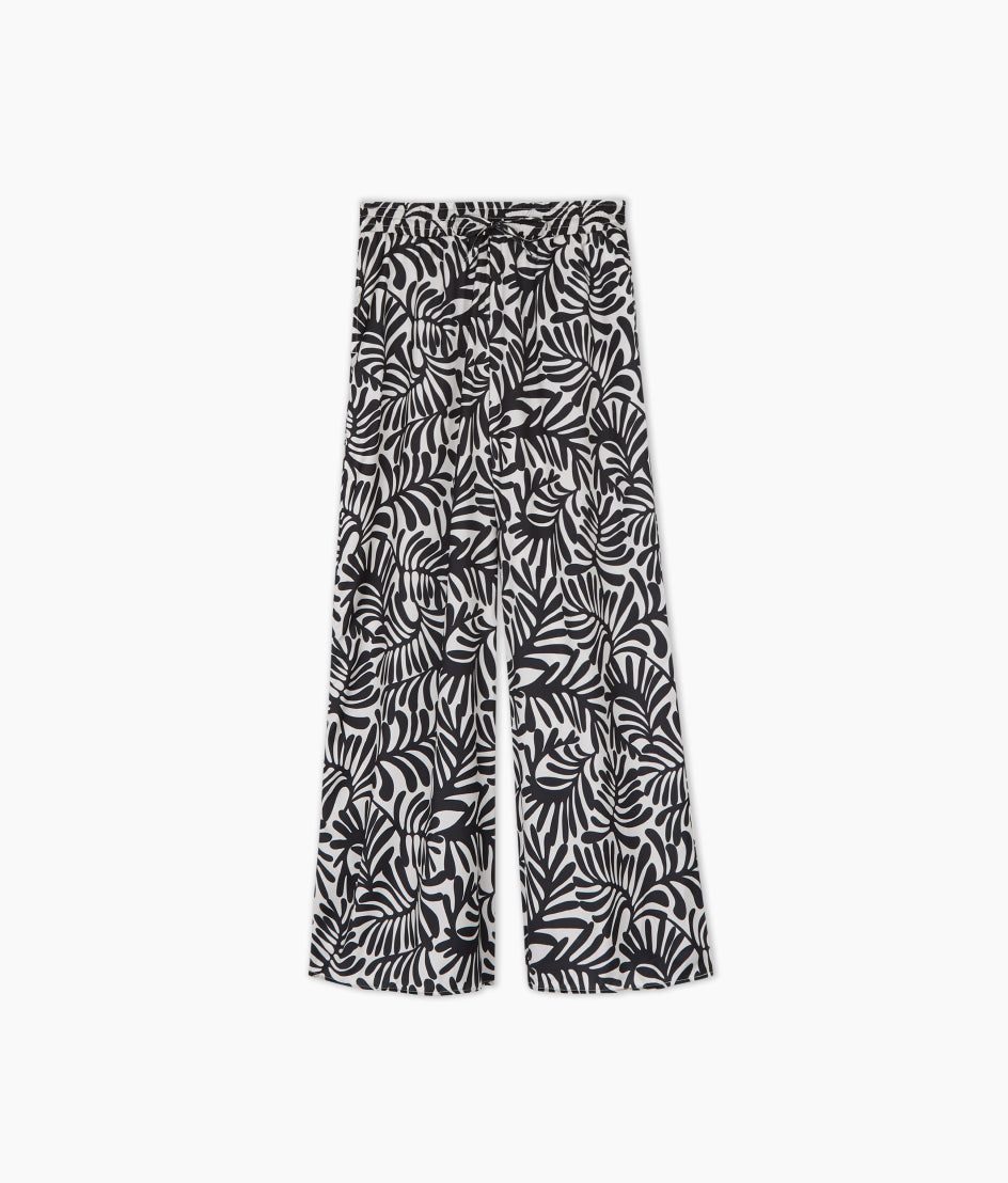 The Silky Luxe Palazzo Pants with Ties - Abstract Palm in Sea Urchin & White Sand