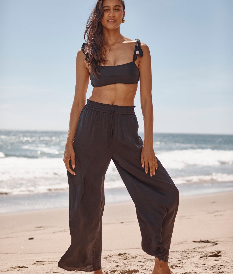 The Silky Luxe Palazzo Pants with Ties - Sea Urchin