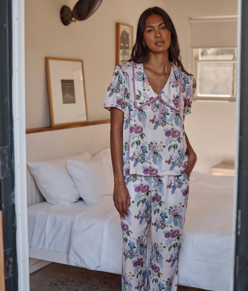 The Silky Luxe Puff Sleeve Pajama Set - Lady B Floral Pink