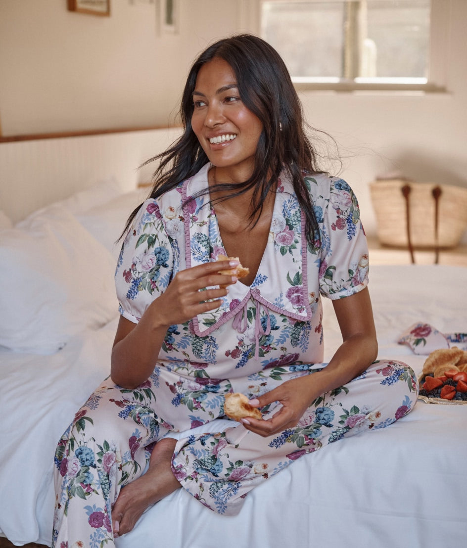 The Silky Luxe Puff Sleeve Pajama Set - Lady B Floral Pink