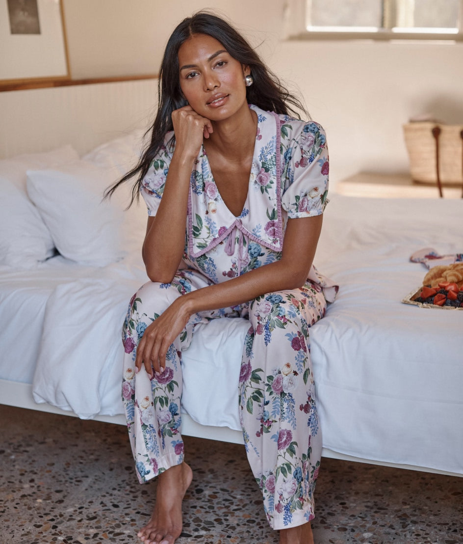 The Silky Luxe Puff Sleeve Pajama Set - Lady B Floral Pink