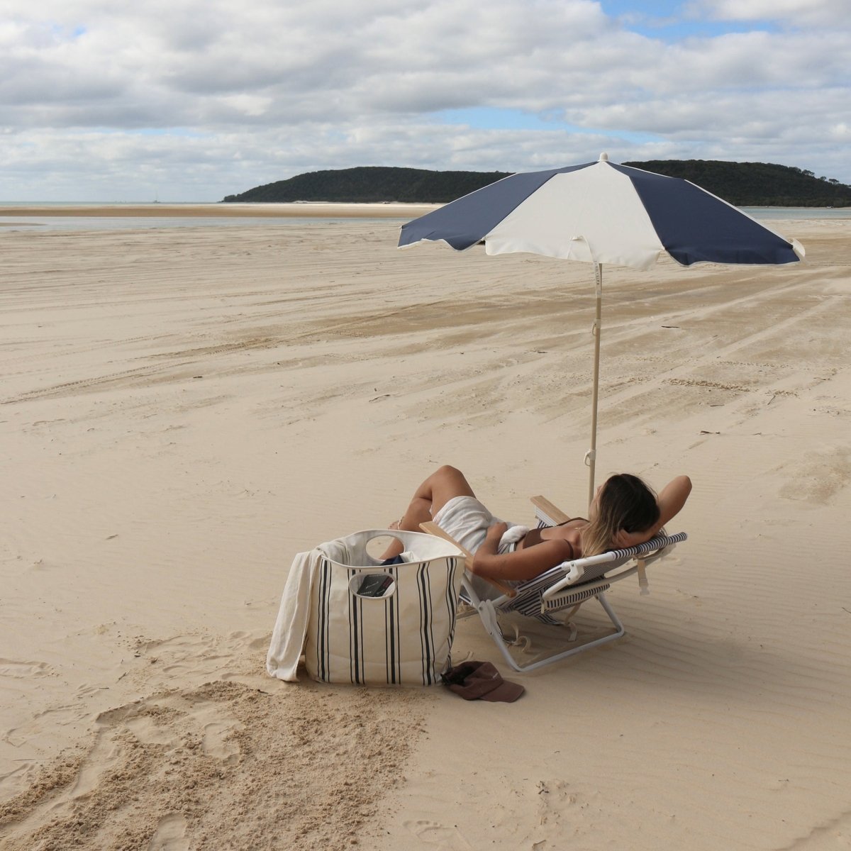 Compact Beach Umbrella - Marine Stripe