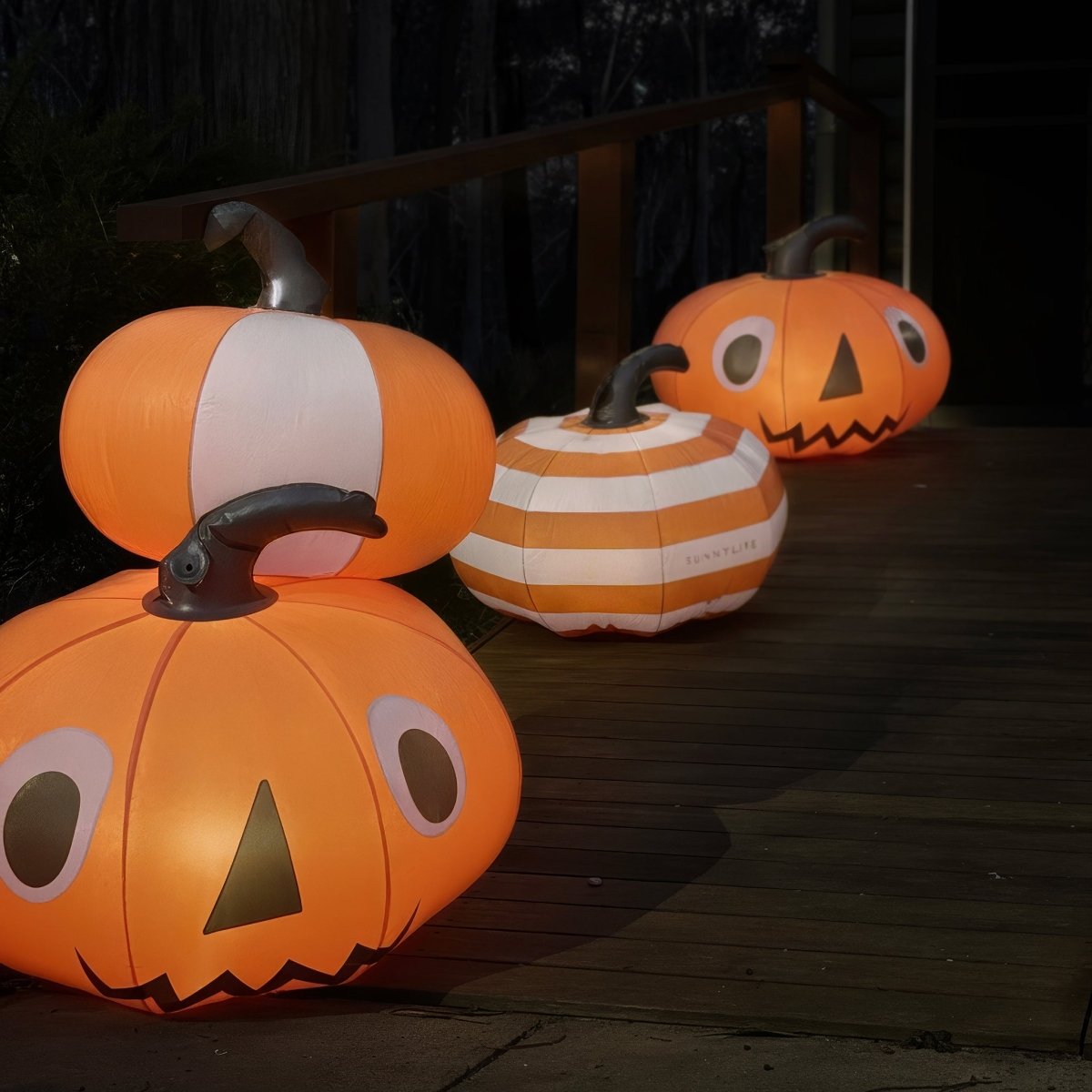 Light Up Orange Inflatable Halloween Pumpkins Set of 3