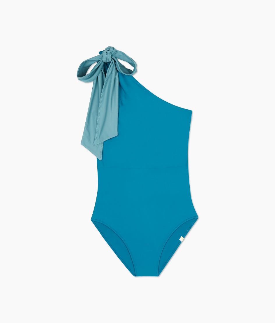 The Bow-Shoulder Ruched Sidestroke - Bluestone & Mist