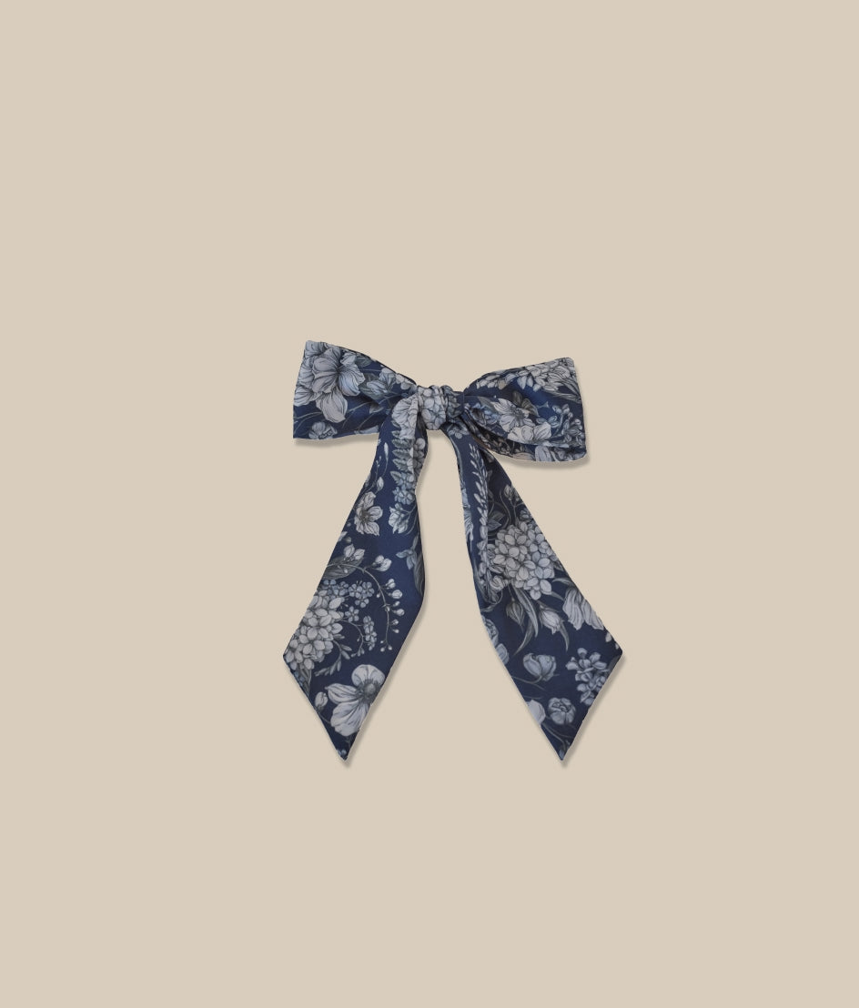The Silky Luxe Bow - Wisteria Floral Navy
