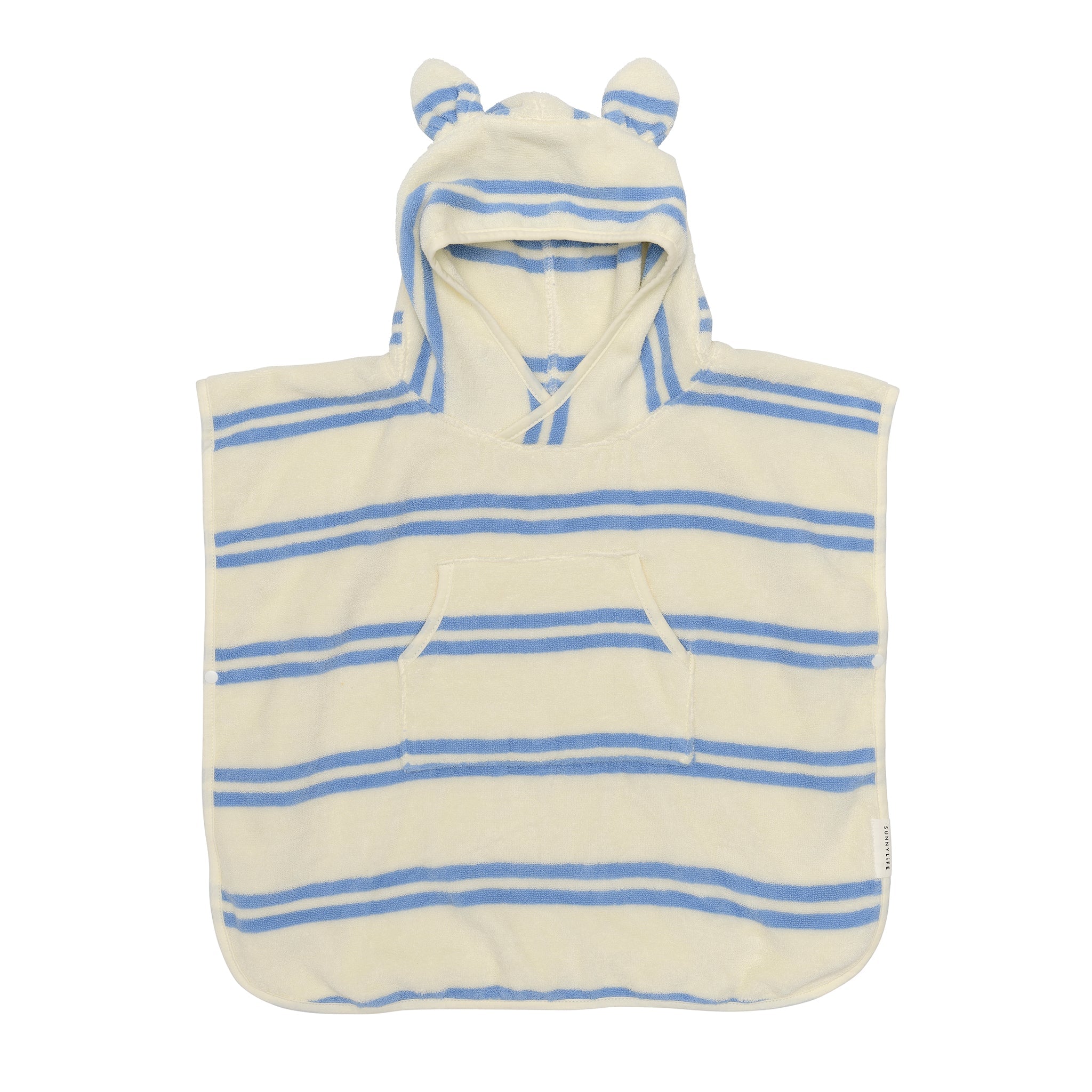 Kids Beach Poncho Towel - Sammy the Seagull Blue Stripe