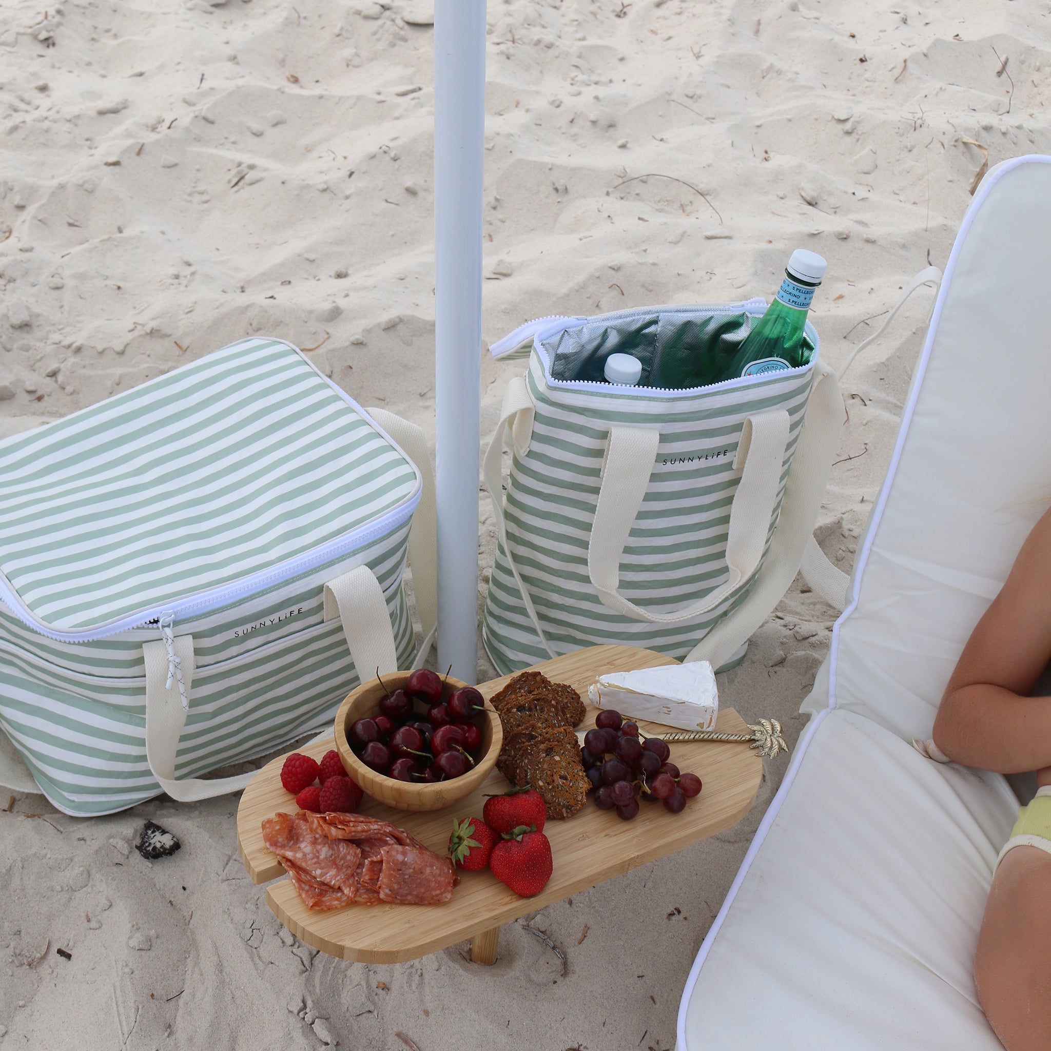 Light Cooler Drinks Bag - Sea Sage Stripe