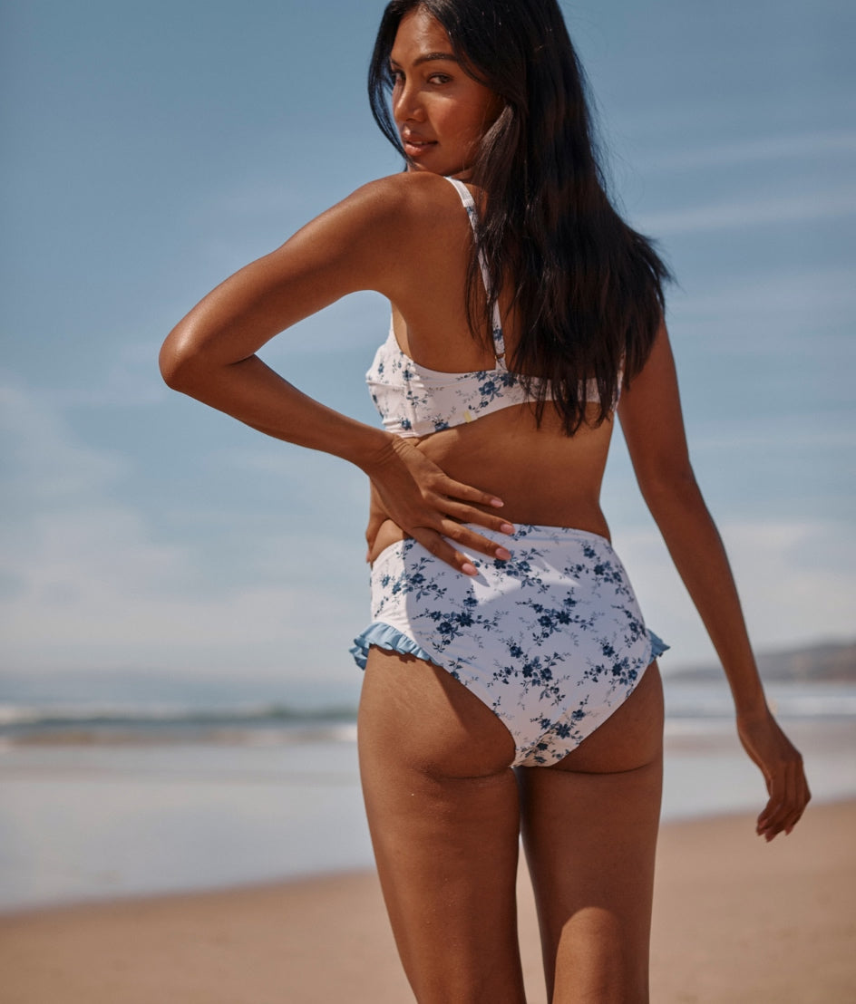 The Ruffle Mid-Rise Bikini Bottom - Amelie Floral