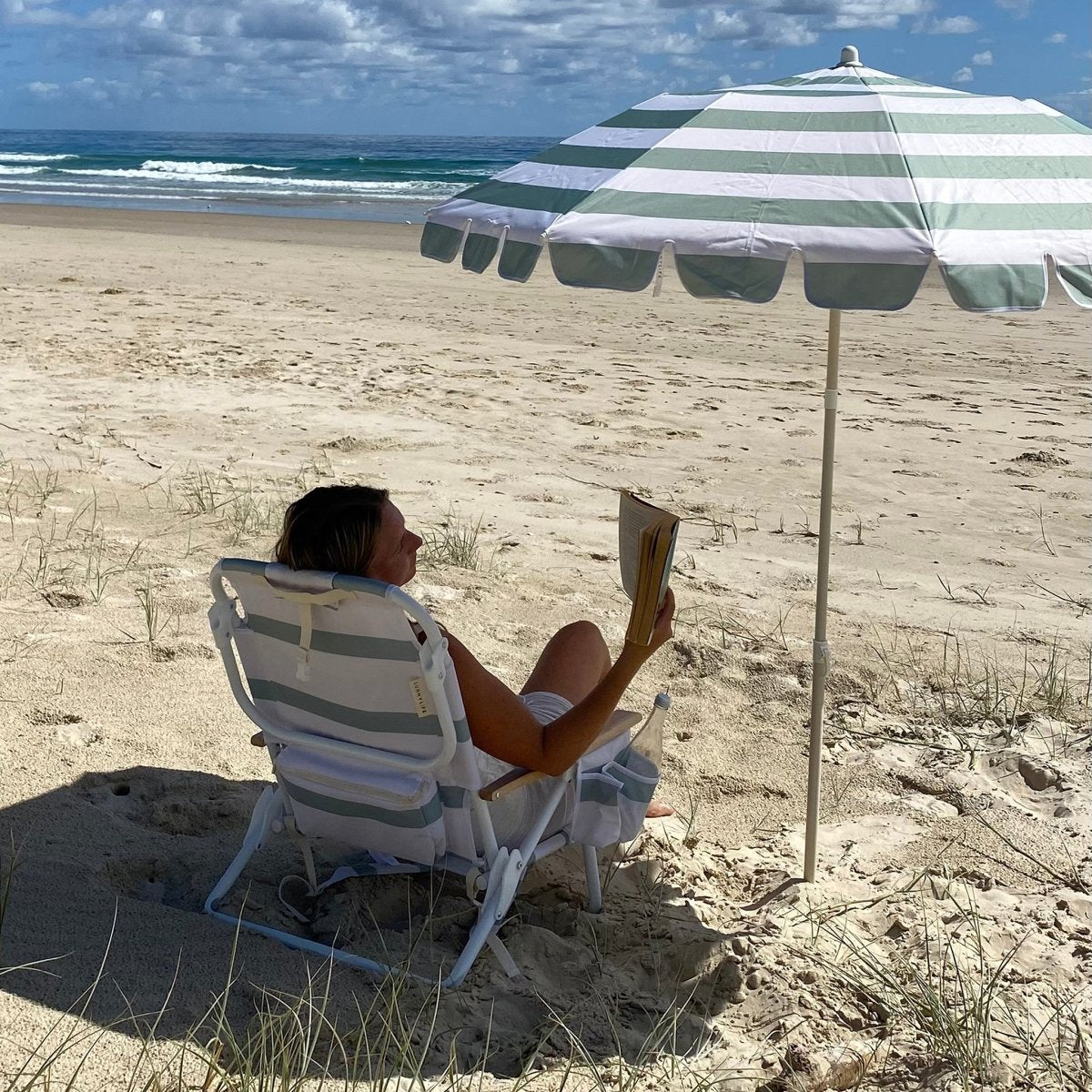 Beach Chair Deluxe - La Palma Sage Stripe