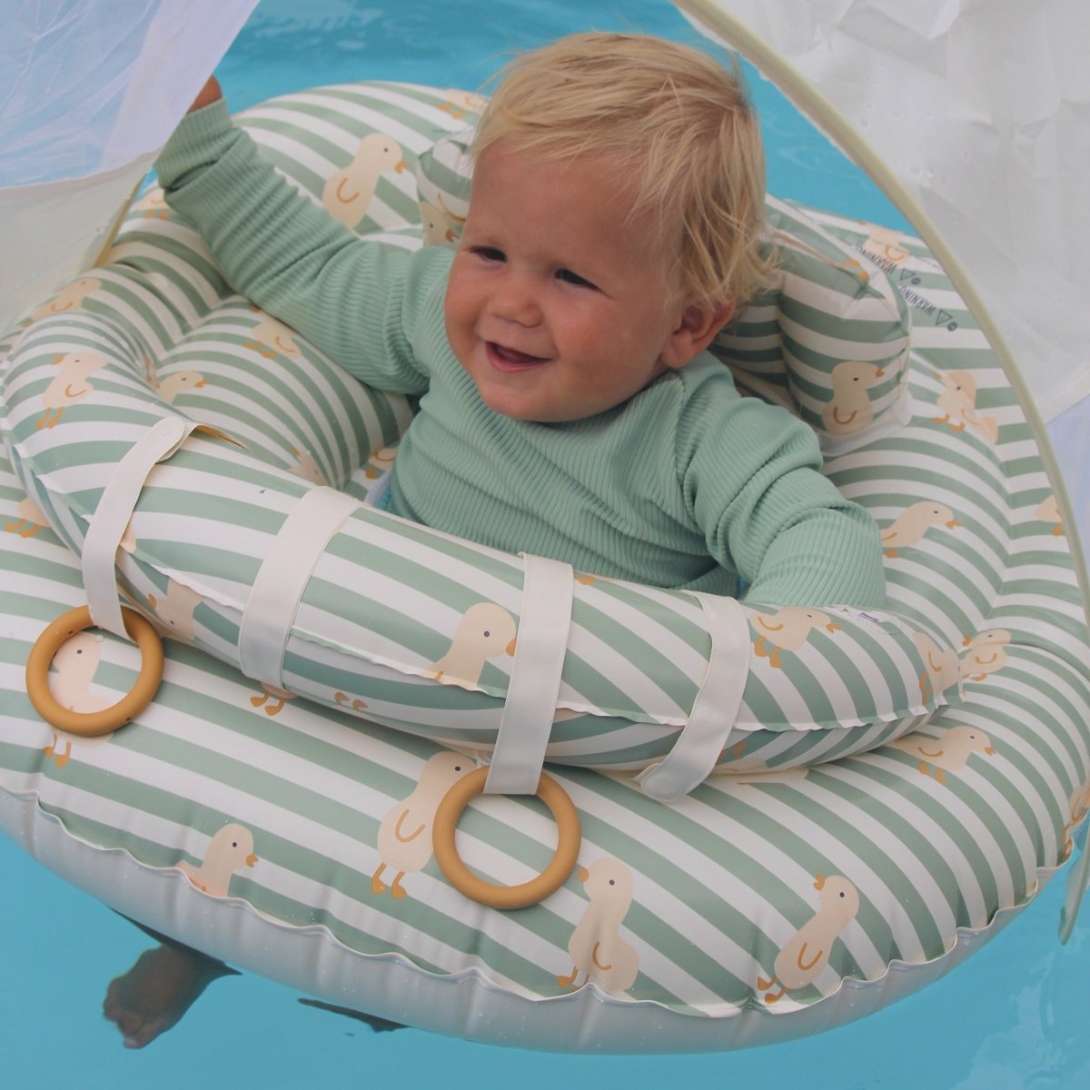 Interactive Baby Float - Dex the Duck Green Stripe
