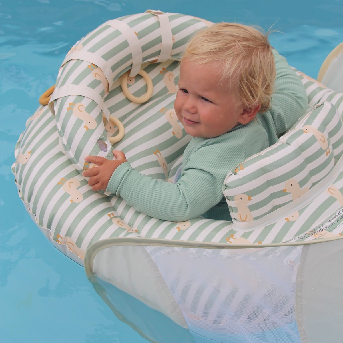Interactive Baby Float - Dex the Duck Green Stripe