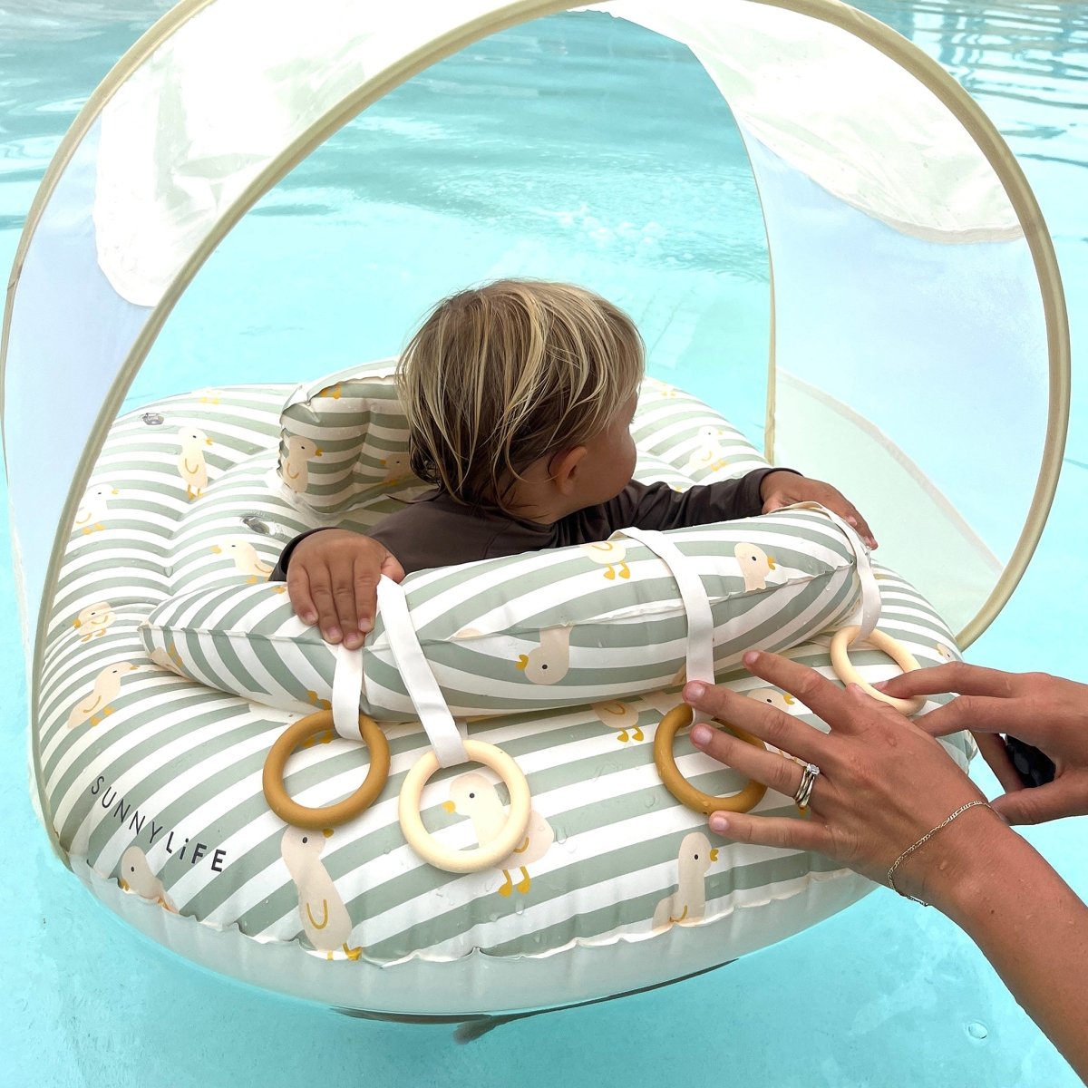 Interactive Baby Float - Dex the Duck Green Stripe