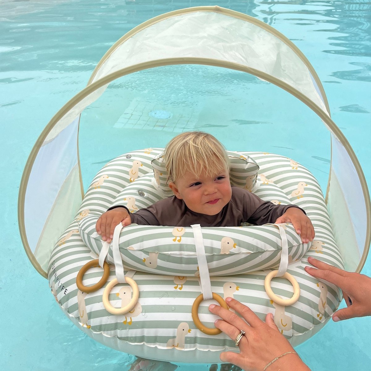 Interactive Baby Float - Dex the Duck Green Stripe