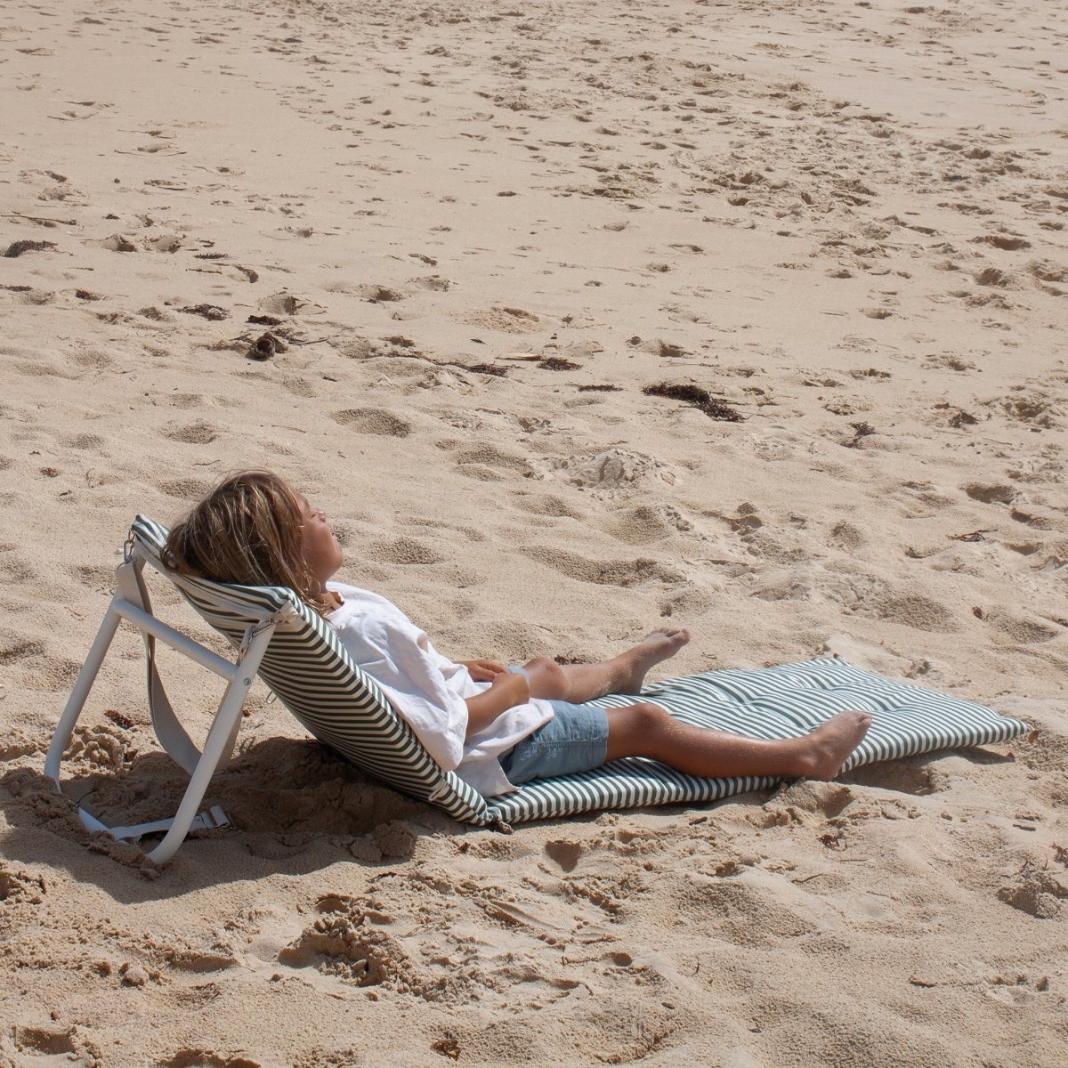 Reclining Beach Chair - The Vacay Olive Stripe